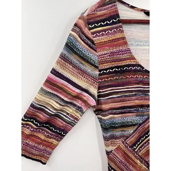 PERUVIAN CONNECTION Women's Multicolor Geometric 1/2 Sleeve Jersey Maxi Dress M - Picture 3 of 6